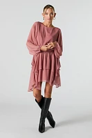 Minirobe volantée en filet à manches longues