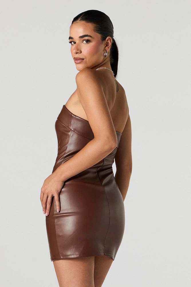 Faux Leather Strapless Mini Dress