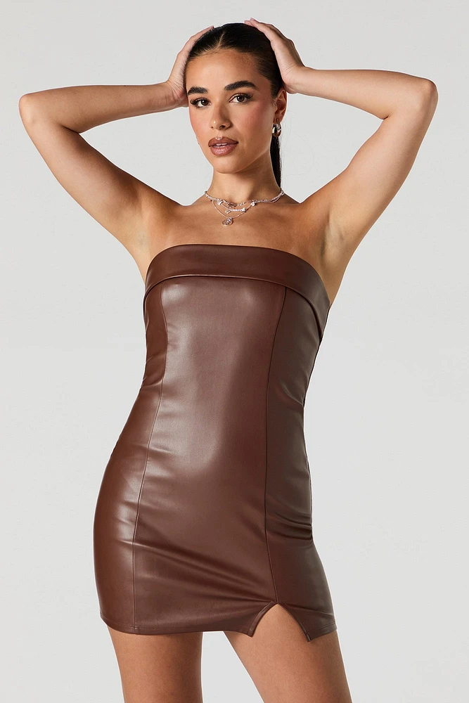 Faux Leather Strapless Mini Dress