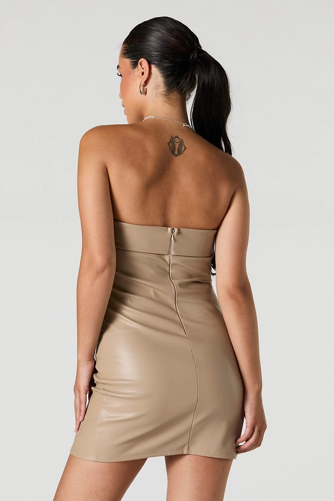 Faux Leather Strapless Mini Dress