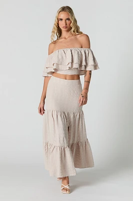 Textured Tiered Slit Maxi Skirt
