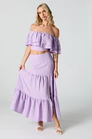 Textured Tiered Slit Maxi Skirt