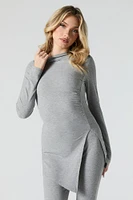 Ribbed Asymmetrical Slit Long Sleeve Top