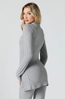 Ribbed Asymmetrical Slit Long Sleeve Top