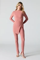 Ribbed Asymmetrical Slit Long Sleeve Top