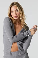 Ribbed Knit Clasp Front Long Sleeve Top