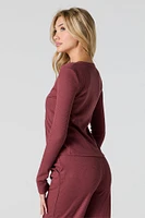 Ribbed Knit Clasp Front Long Sleeve Top