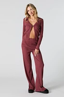 Ribbed Knit Clasp Front Long Sleeve Top