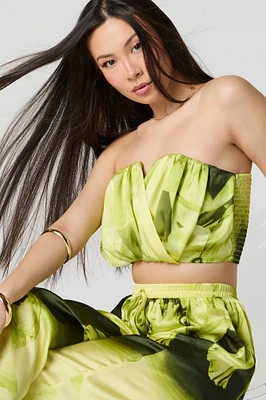 Satin Pleated Cropped Tube Top