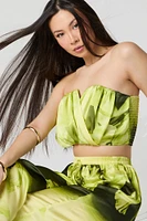 Satin Pleated Cropped Tube Top