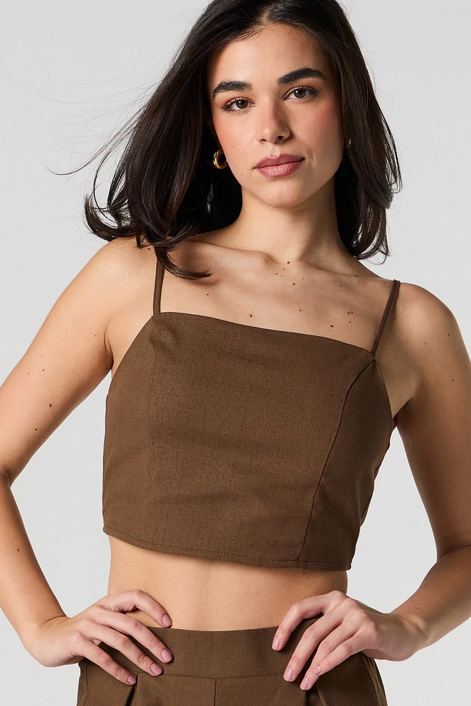 Linen-Blend Tie Back Cropped Tank