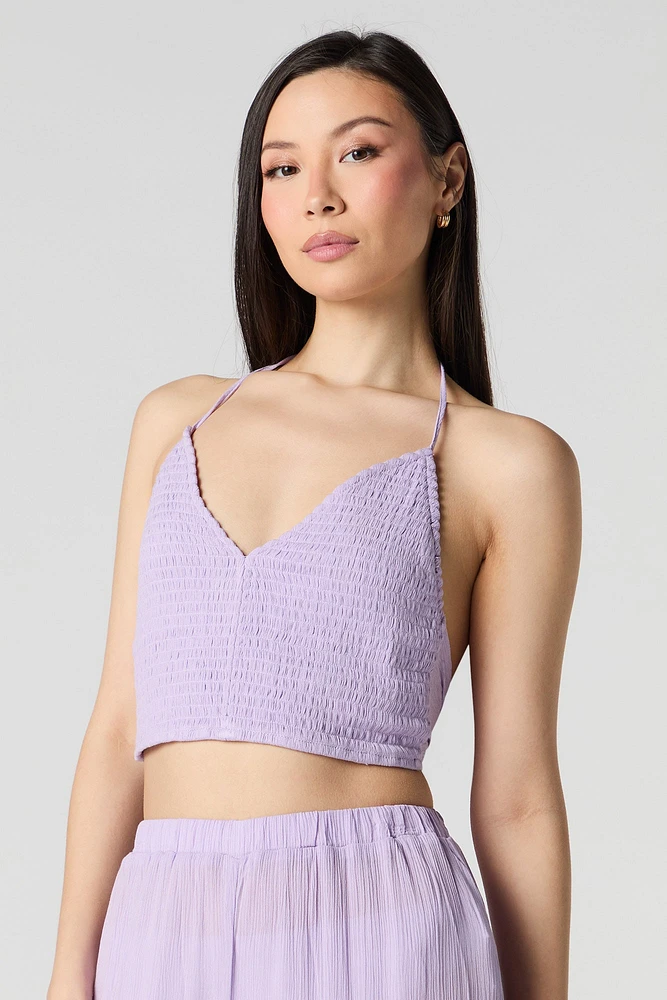 Smocked V-Neck Halter Top