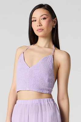 Smocked V-Neck Halter Top