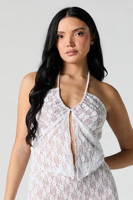 Floral Lace Flyaway Halter Top