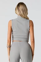 Ribbed Zip-Up Mock Neck Tank