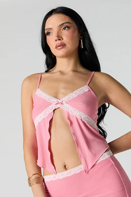 Camisole volantée en filet avec liséré de dentelle