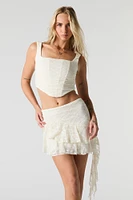 Floral Lace Ruffle Asymmetrical Mini Skirt