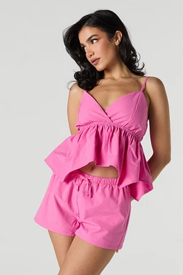 Short mi-taille texturé à taille coulissante