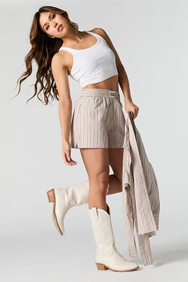 Short en rayé popeline avec taille coulissante