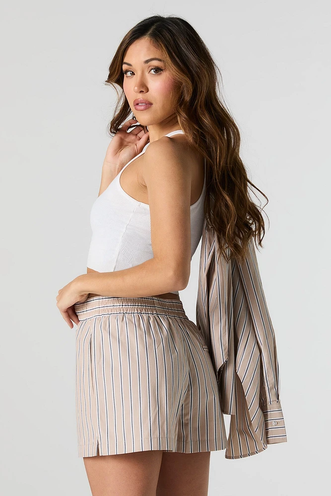 Short en rayé popeline avec taille coulissante