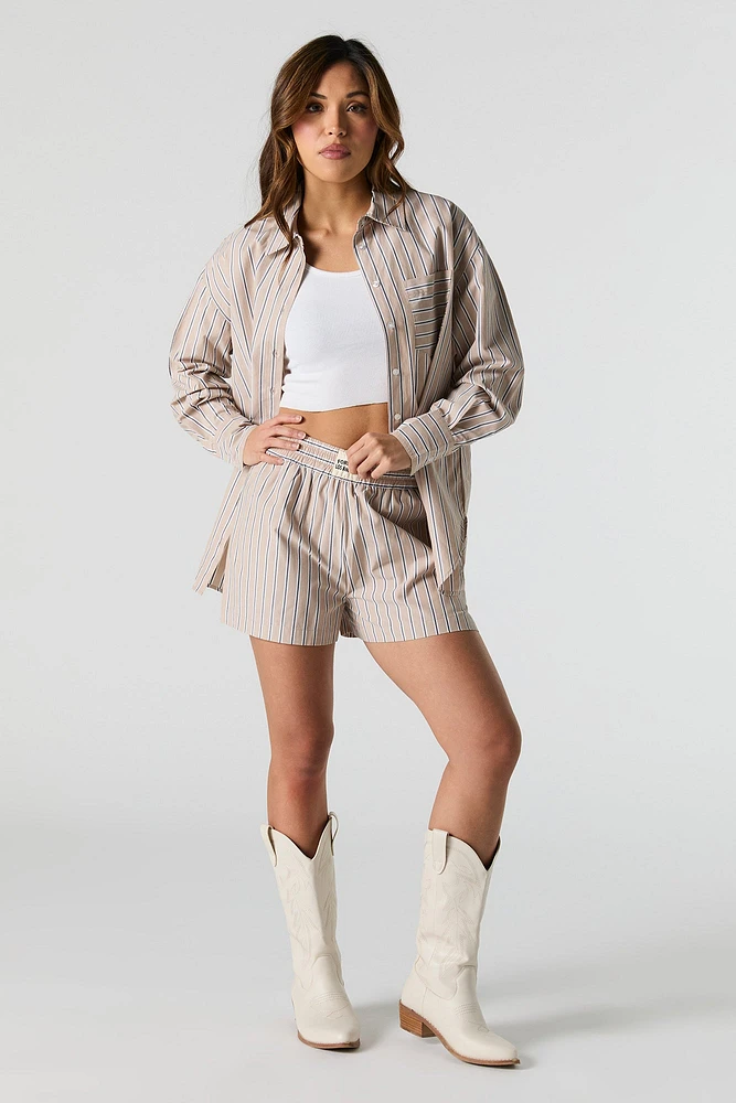 Short en rayé popeline avec taille coulissante