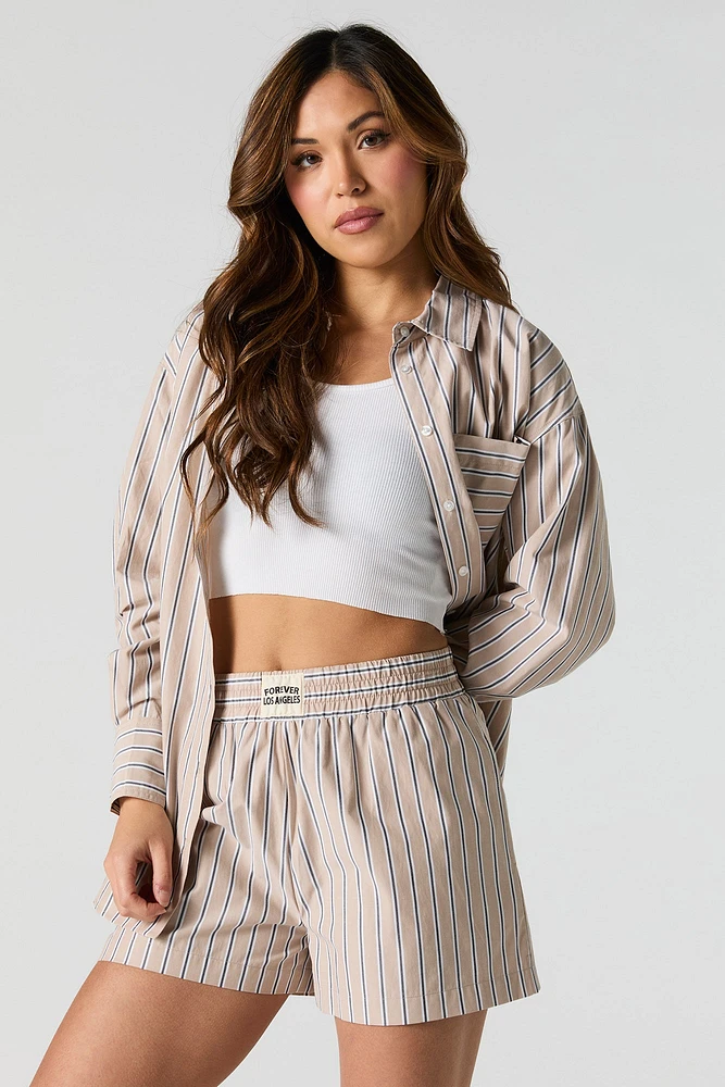 Short en rayé popeline avec taille coulissante
