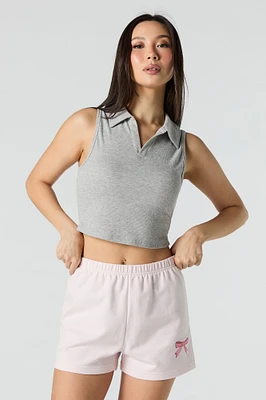 Embroidered Fleece Short