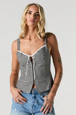 Contrast Bow Trim Hook-and-Eye Corset Tank