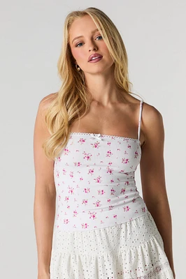 Camisole côtelée à bordure en dentelle