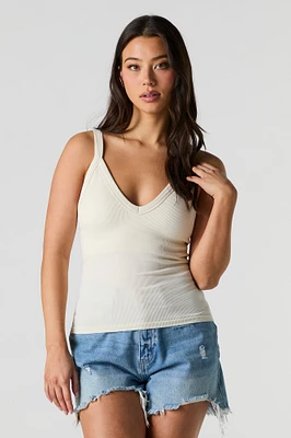 Seamless Ribbed V-Neck Tank with Built-In Cups
