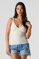 Seamless Ribbed V-Neck Tank with Built-In Cups