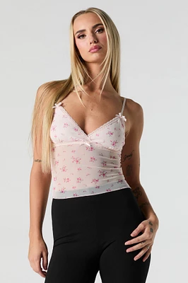 Camisole en filet fleuri avec liséré de dentelle