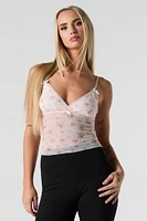 Camisole en filet fleuri avec liséré de dentelle