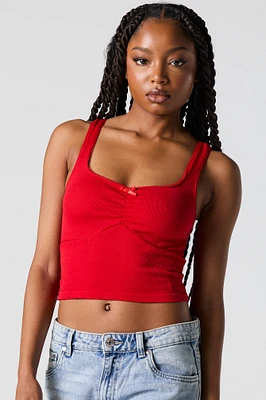 Ribbed Lace Trim Cinched Tank