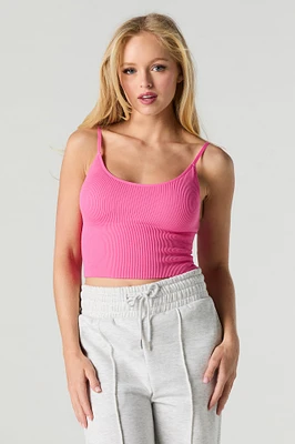 Camisole côtelée sans couture à encolure dégagée avec bonnets intégrés