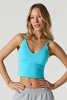 Camisole côtelée sans couture avec encolure en V et bonnets intégrés