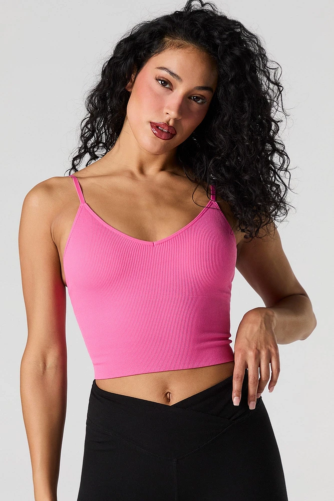 Camisole côtelée sans couture à encolure en V avec bonnets intégrés