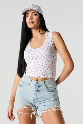 Seamless Ribbed Scoop Neck Lace Trim Tank