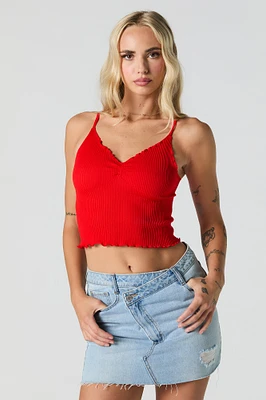 Ribbed V-Neck Lettuce Edge Cami