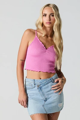 Camisole côtelée avec ourlet volanté et encolure en V