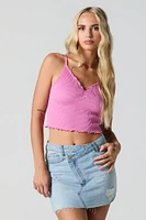 Camisole côtelée avec ourlet volanté et encolure en V