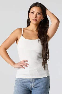 Ribbed Scoop Neck Tank with Built-In Cups