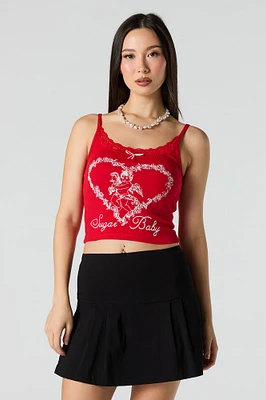Ribbed Embroidered Lace Trim Tank