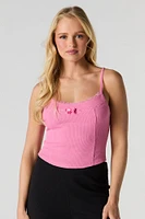 Camisole côtelée à col rond bordure en dentelle