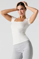 Ribbed Square Neck Fitted T-Shirt