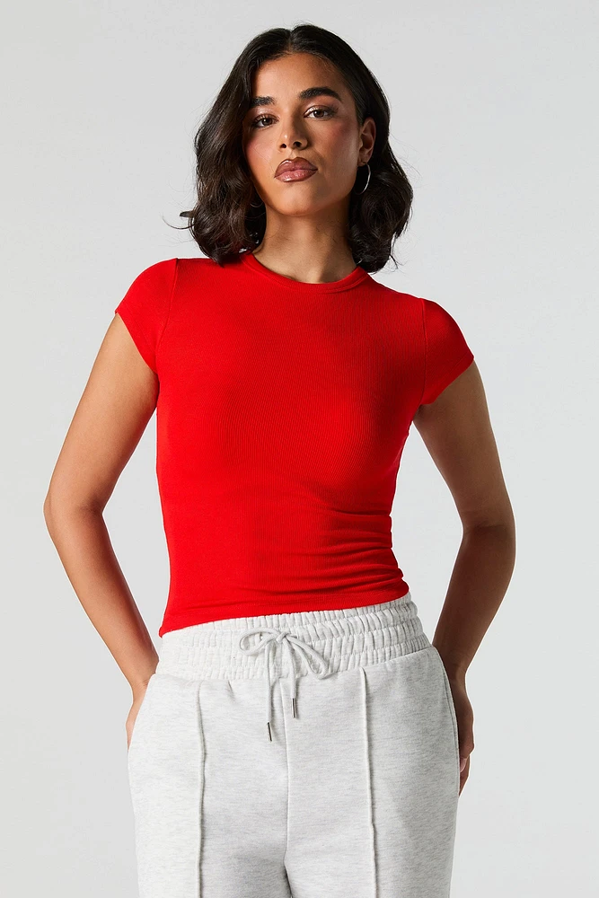 Ribbed High Neck T-Shirt