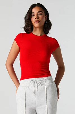 Ribbed High Neck T-Shirt