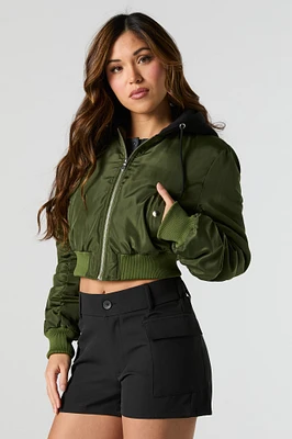 Cropped Nylon Bomber Jacket