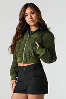 Cropped Nylon Bomber Jacket