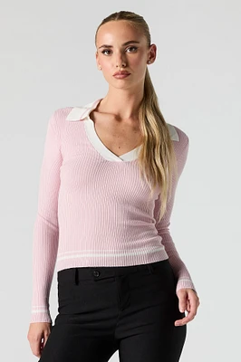Chandail en tricot côtelé avec col contrastant